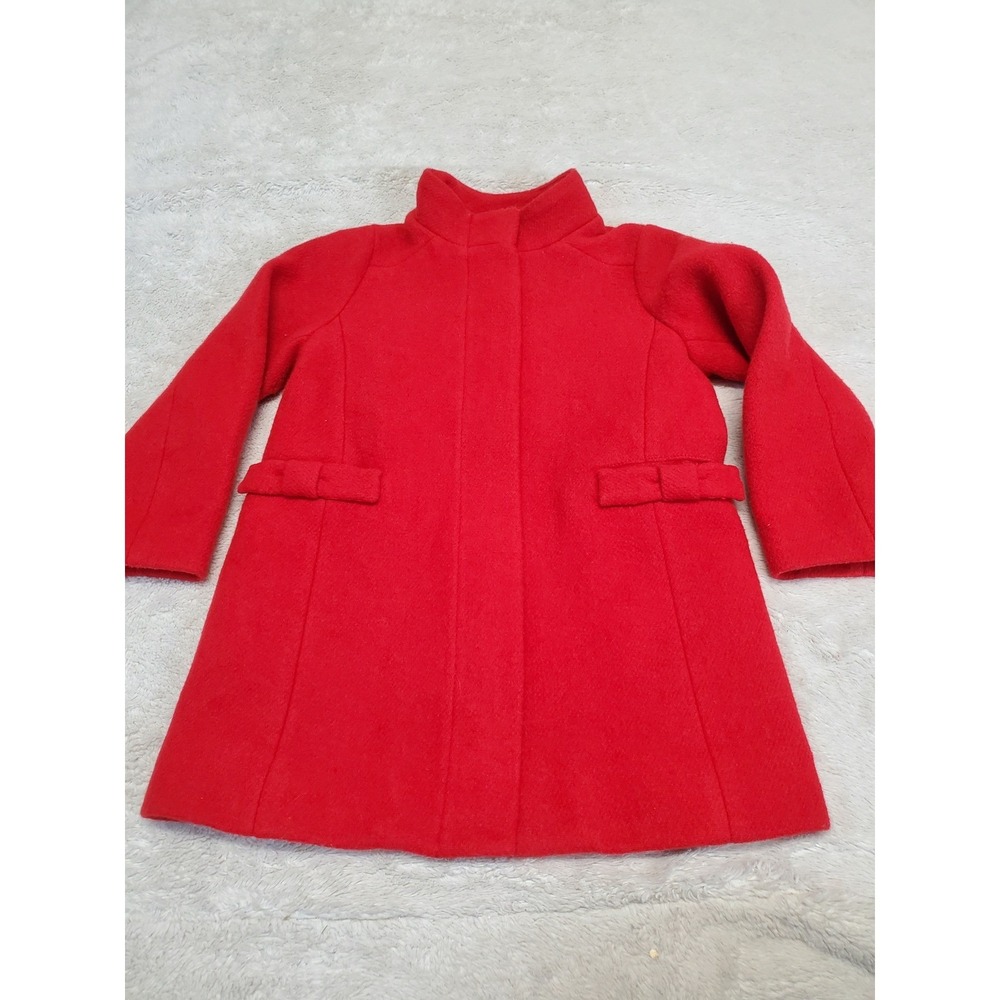 Crewcuts Red Wool Bow Long‎ Coat Jacket Girl 4 Kidcore Classic Capsule Academia